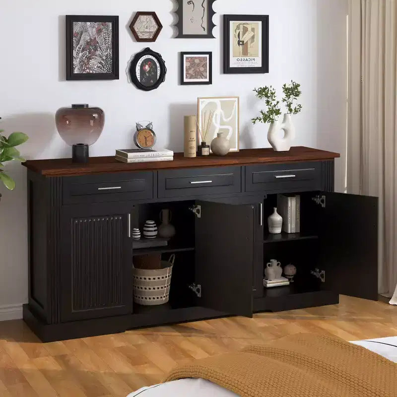 Mobile credenza scanalato da 63 pollici, mobile credenza con 4 ante e 2 cassetti, mobile contenitore per soggiorno, sala da pranzo, cucina