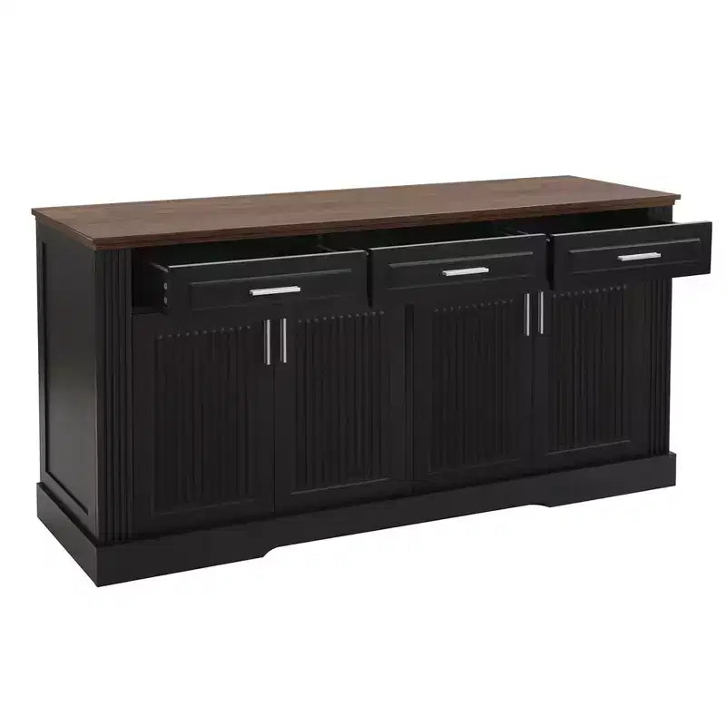 Mobile credenza scanalato da 63 pollici, mobile credenza con 4 ante e 2 cassetti, mobile contenitore per soggiorno, sala da pranzo, cucina