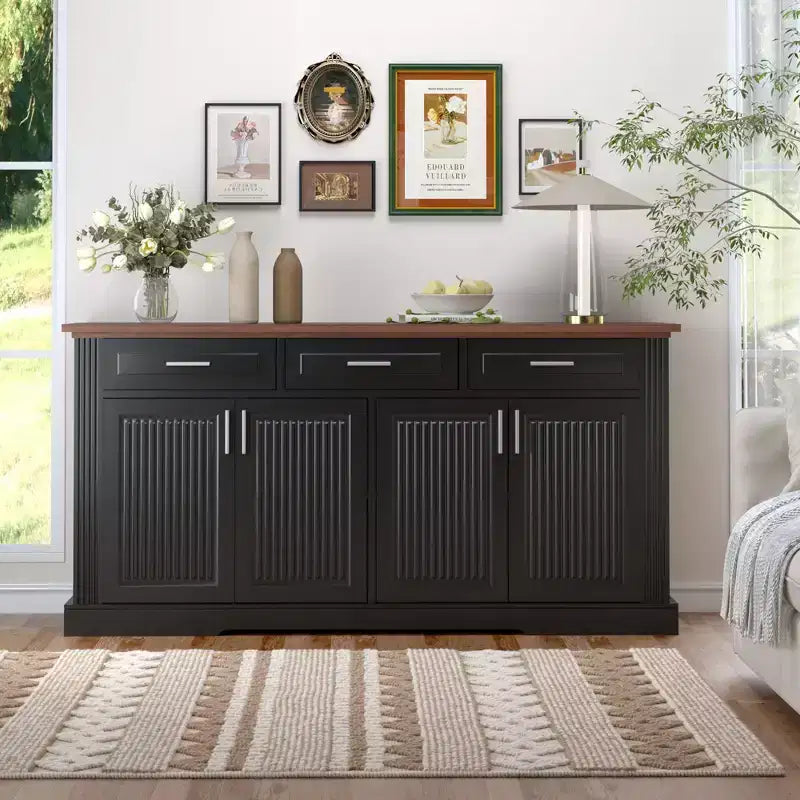 Mobile credenza scanalato da 63 pollici, mobile credenza con 4 ante e 2 cassetti, mobile contenitore per soggiorno, sala da pranzo, cucina
