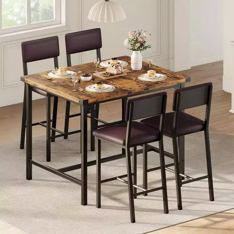 Set da Tavolo da Pranzo per 4, Set da Cucina da 5 Pezzi con Schienale, Tavolo da Bancone con 4 Sgabelli da Bar Imbottiti per Sala da Pranzo