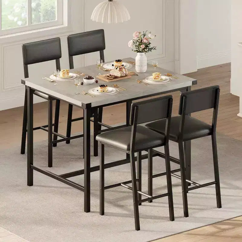 Set da Tavolo da Pranzo per 4, Set da Cucina da 5 Pezzi con Schienale, Tavolo da Bancone con 4 Sgabelli da Bar Imbottiti per Sala da Pranzo