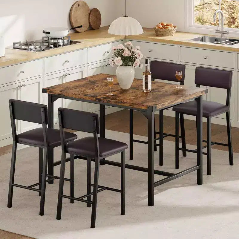 Set da Tavolo da Pranzo per 4, Set da Cucina da 5 Pezzi con Schienale, Tavolo da Bancone con 4 Sgabelli da Bar Imbottiti per Sala da Pranzo