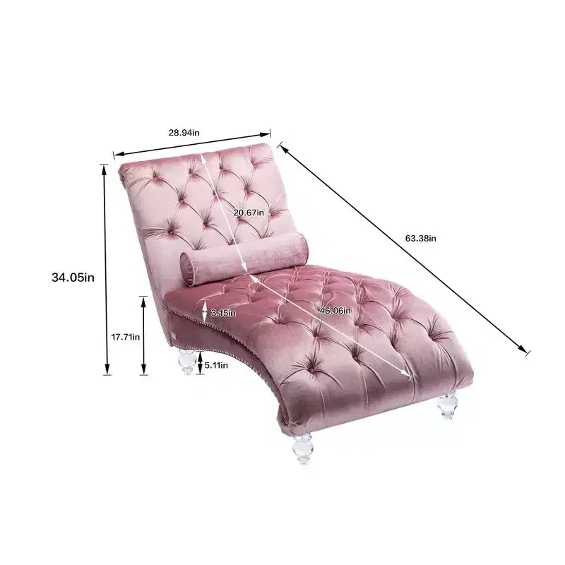Lussuosa chaise longue con bottoni in velluto e piedini trasparenti, comoda poltrona imbottita per camera da letto, soggiorno, ufficio