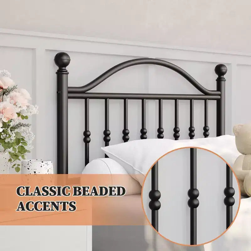 Struttura letto a piattaforma in metallo per adulti con testiera e pediera rotonde vintage, antirumore, nere