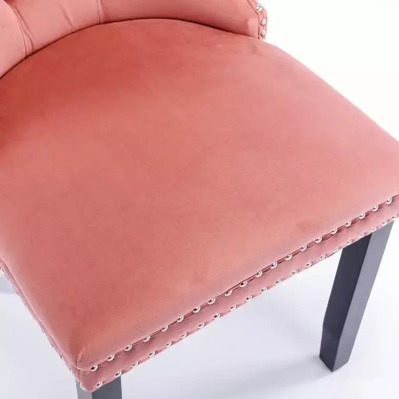 Sedie da pranzo Harrington Collection in velluto trapuntato moderno, gambe in legno massello con borchie, set di 2 sedie laterali imbottite contemporanee, rosa