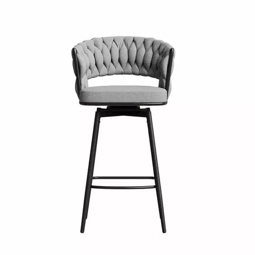 HomeRoots Set of Two 26 Gray and Black Fabric and Metal Counter Height Swivel Bar Chairs