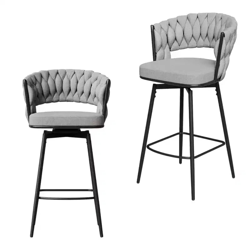 Set di due sgabelli da bar girevoli da 26 pollici in tessuto grigio e nero e metallo, altezza bancone