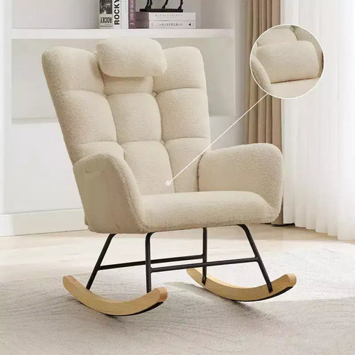 High Back Stuffed Upholstered Rocking Chair for Living Room, Bedroom & Office  Comfortable Glider Accent Armchair  Soft Fleece Fabric  No Ottoman