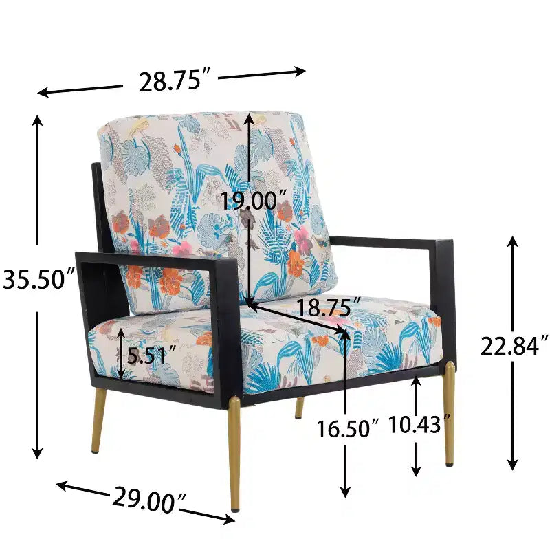 Poltrona d'Appoggio Imbottita Floreale con Gambe in Metallo, Poltrona Lounge Moderna Stampata per Soggiorno, Camera da Letto o Angolo Lettura