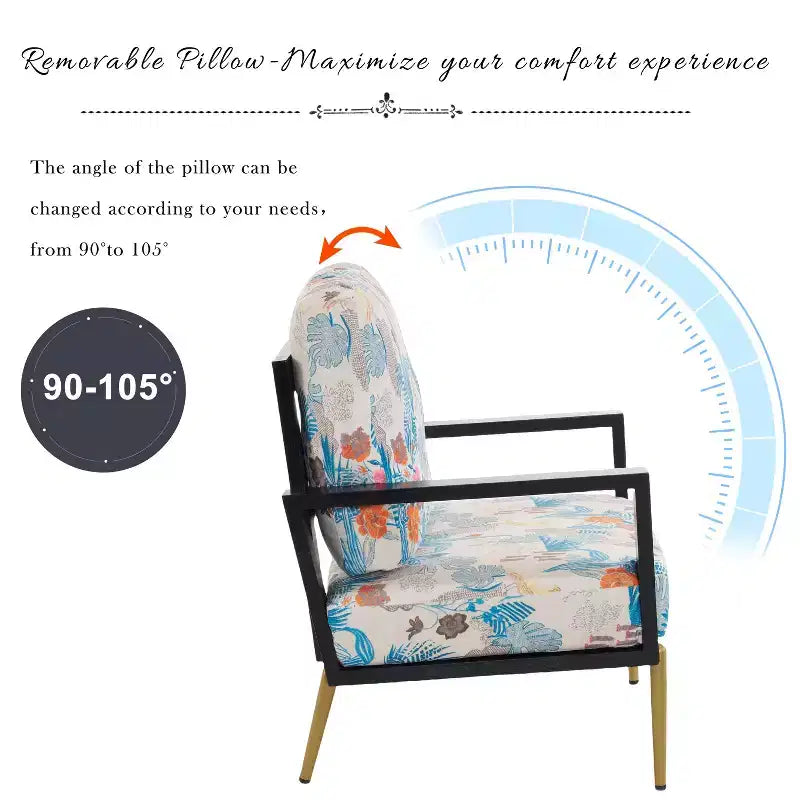Poltrona d'Appoggio Imbottita Floreale con Gambe in Metallo, Poltrona Lounge Moderna Stampata per Soggiorno, Camera da Letto o Angolo Lettura