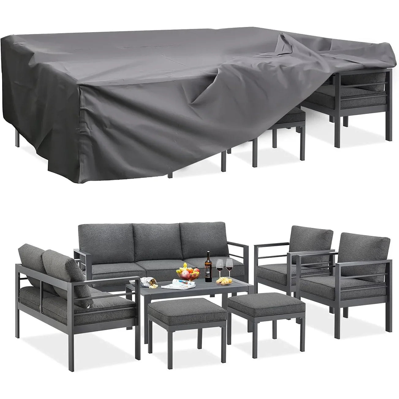 AECOJOY Set di mobili da giardino a 7 pezzi in alluminio Set da conversazione per esterni