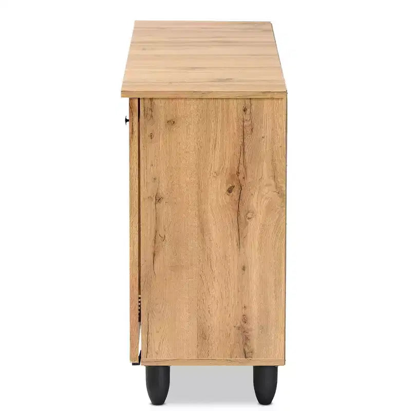 Baxton Studio Fernanda Mobile a 3 ante in legno Rovere Marrone/Nero: Ripiani fissi, Scarpiera, Mobile contenitore a 6 ripiani