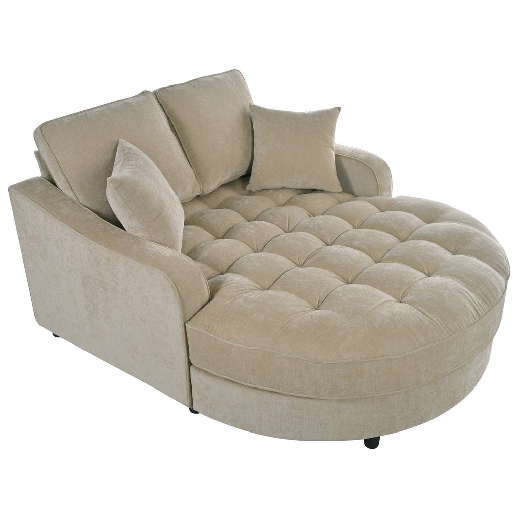 Divano Letto Chaise Longue in ciniglia, Divano Imbottito con Schienale Trapuntato e 2 Cuscini Rimovibili per Soggiorno