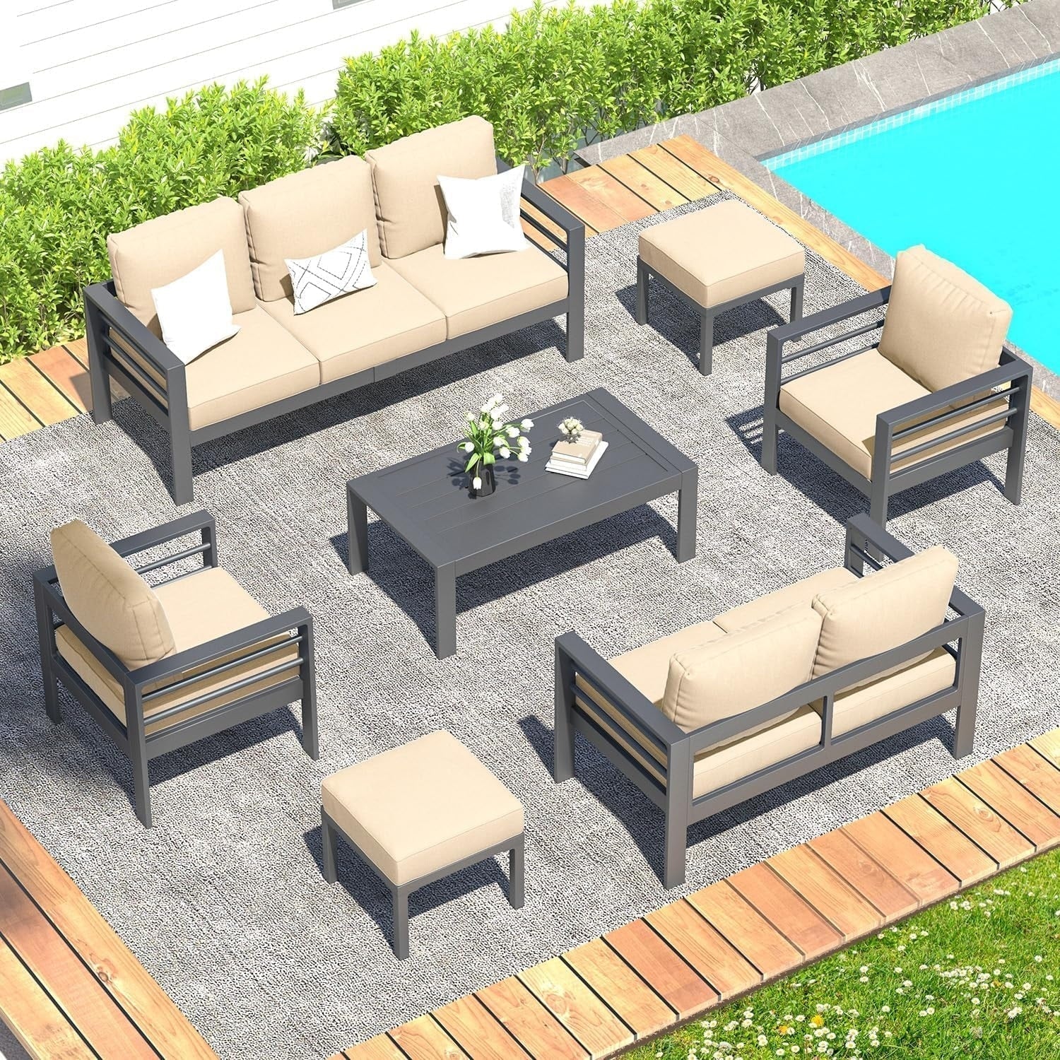 AECOJOY Set di mobili da giardino a 7 pezzi in alluminio Set da conversazione per esterni