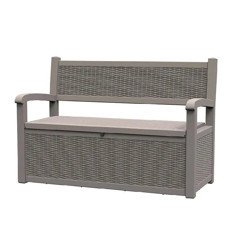 Panca contenitore in resina per tutte le stagioni con scomparto nascosto e chiudibile a chiave - Design effetto rattan, capacità 227 kg, contenitore da 265 litri