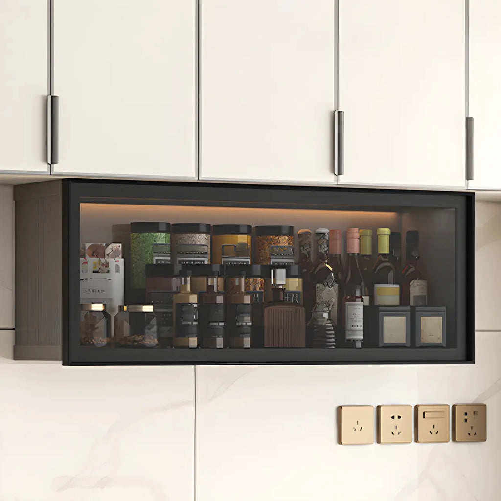 Vetrinetta da cucina a muro con ante in vetro, struttura metallica grigia