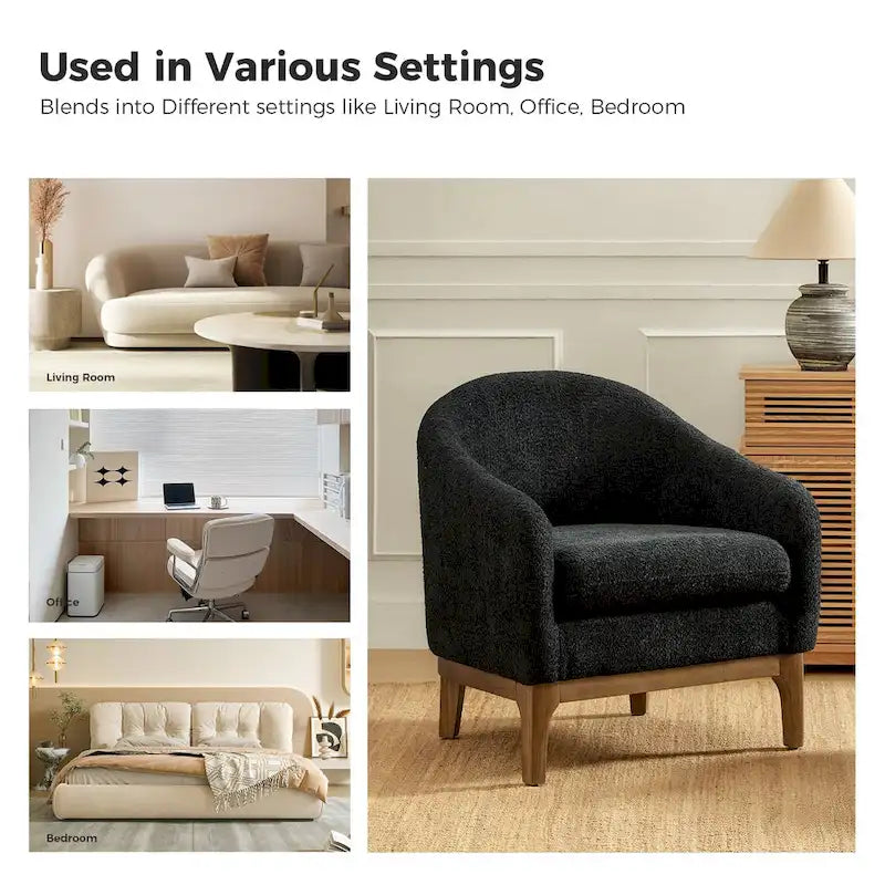 Poltrona a botte Augus Modern Boucle con gambe in legno massello di HULALA HOME