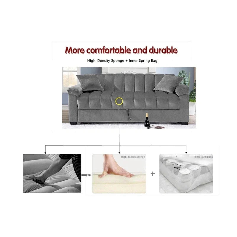 Divano letto convertibile in velluto da 82,7" con 2 cuscini