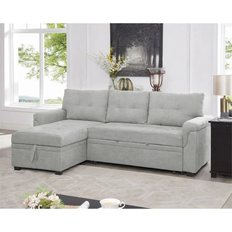 Divano componibile convertibile reversibile con letto estraibile, chaise longue con contenitore nascosto e gambe durevoli
