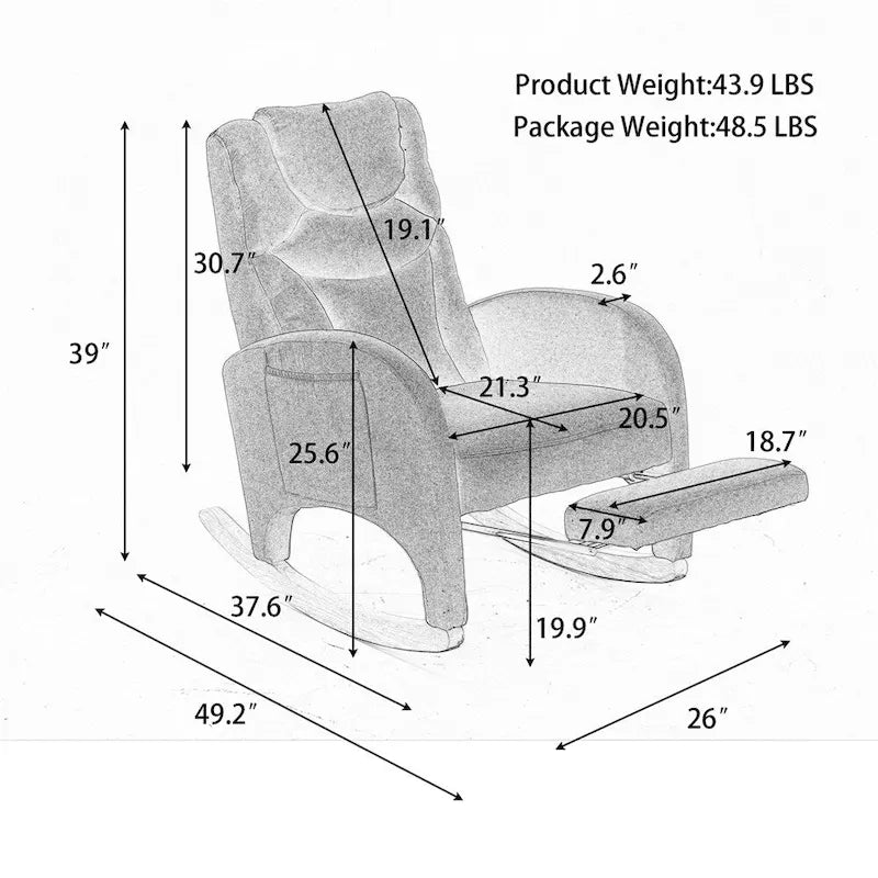 Sedia a dondolo ergonomica in tessuto per cameretta con poggiapiedi regolabile