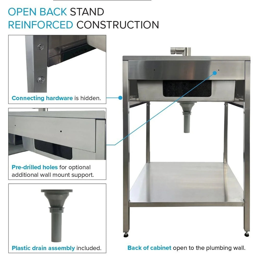Lavatoio e mobile in acciaio inox 24" L x 22" P x 35" H