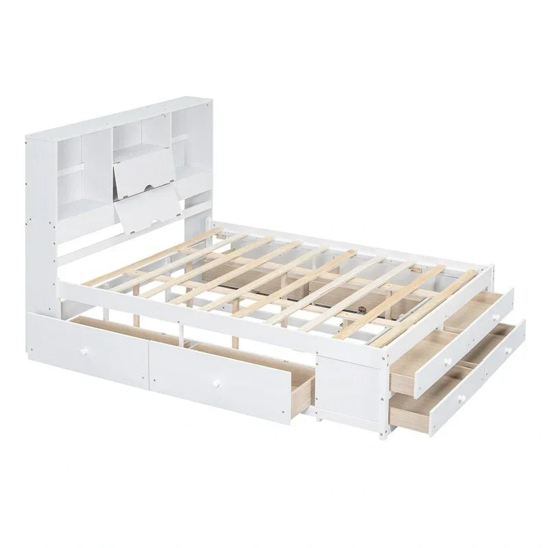 Letto a piattaforma King Size con testiera contenitore e 8 cassetti