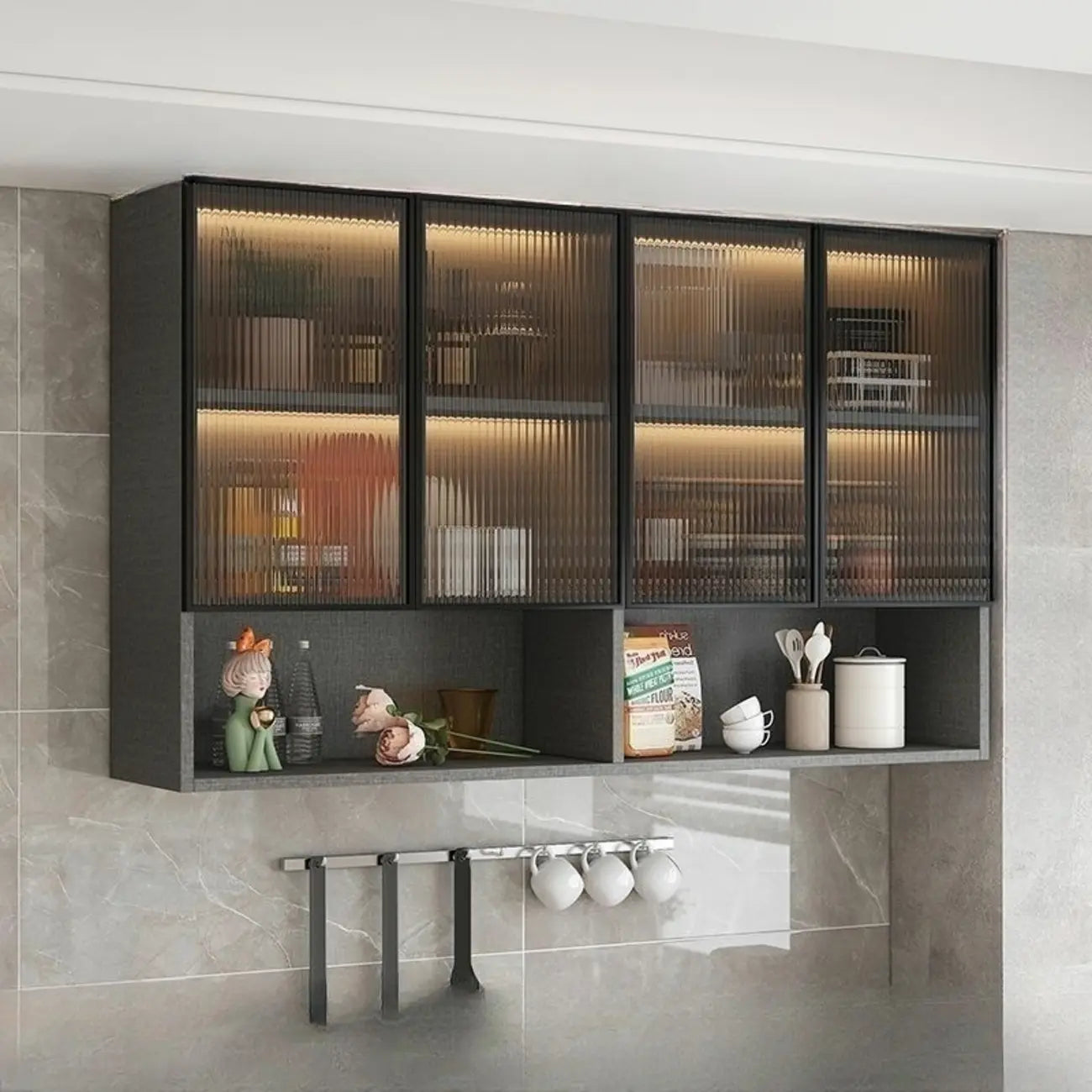 Madia pensile da cucina grigia in legno
