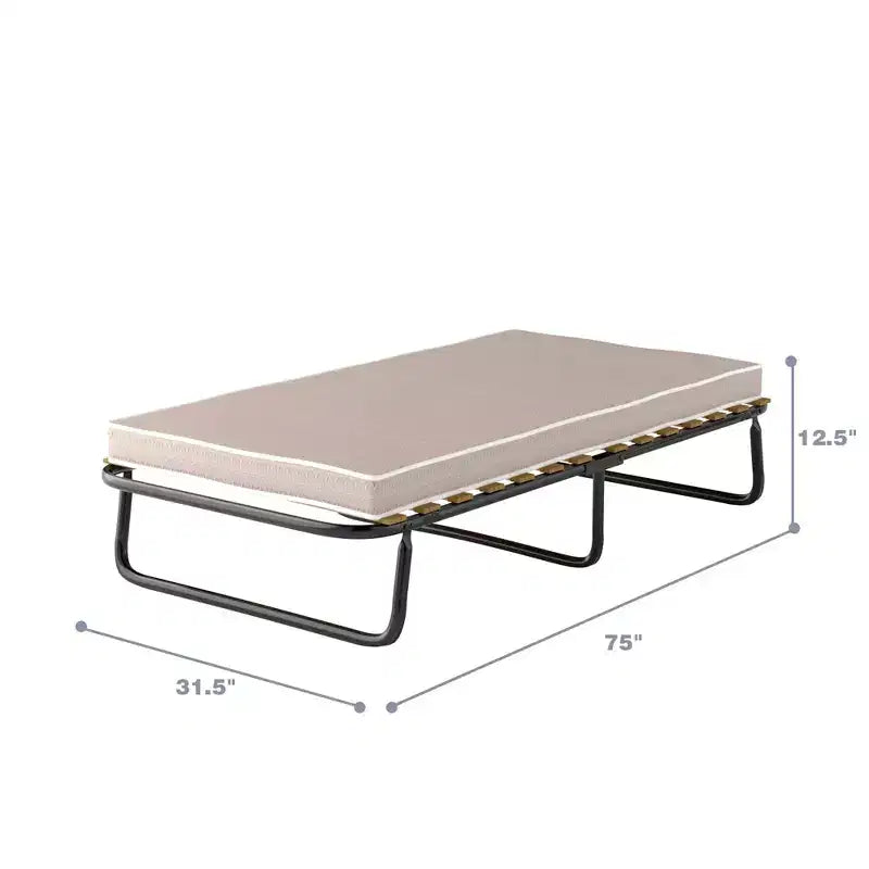 Letto Pieghevole con Materasso Memory Foam, Rete in Metallo e Doghe in Legno, Prodotto in Italia