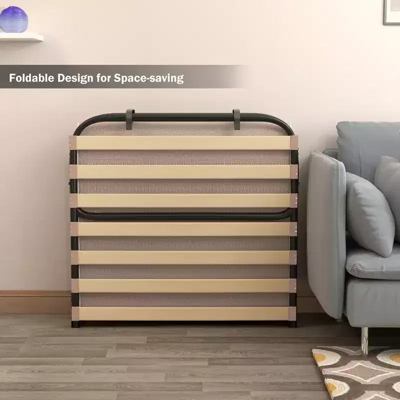 Letto Pieghevole con Materasso Memory Foam, Rete in Metallo e Doghe in Legno, Prodotto in Italia