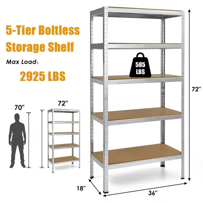 3 SCAFFALI DA GARAGE A 5 RIPIANI, RESISTENTI, IN ACCIAIO DA 183 CM, REGOLABILI, COLORE ARGENTO/BLU