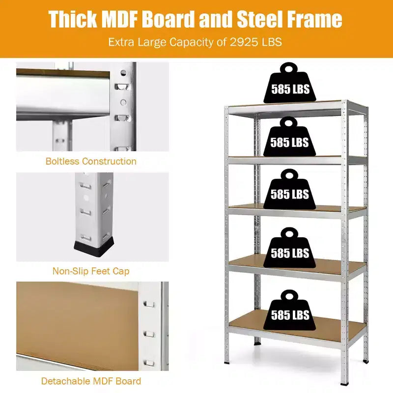 3 SCAFFALI DA GARAGE A 5 RIPIANI, RESISTENTI, IN ACCIAIO DA 183 CM, REGOLABILI, COLORE ARGENTO/BLU