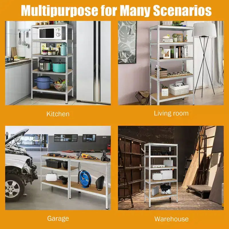 3 SCAFFALI DA GARAGE A 5 RIPIANI, RESISTENTI, IN ACCIAIO DA 183 CM, REGOLABILI, COLORE ARGENTO/BLU