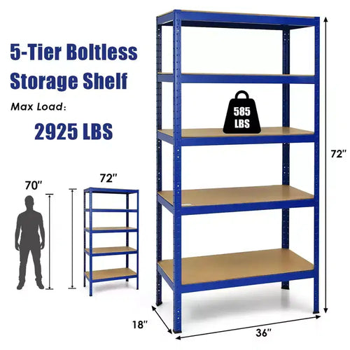 3 SCAFFALI DA GARAGE A 5 RIPIANI, RESISTENTI, IN ACCIAIO DA 183 CM, REGOLABILI, COLORE ARGENTO/BLU