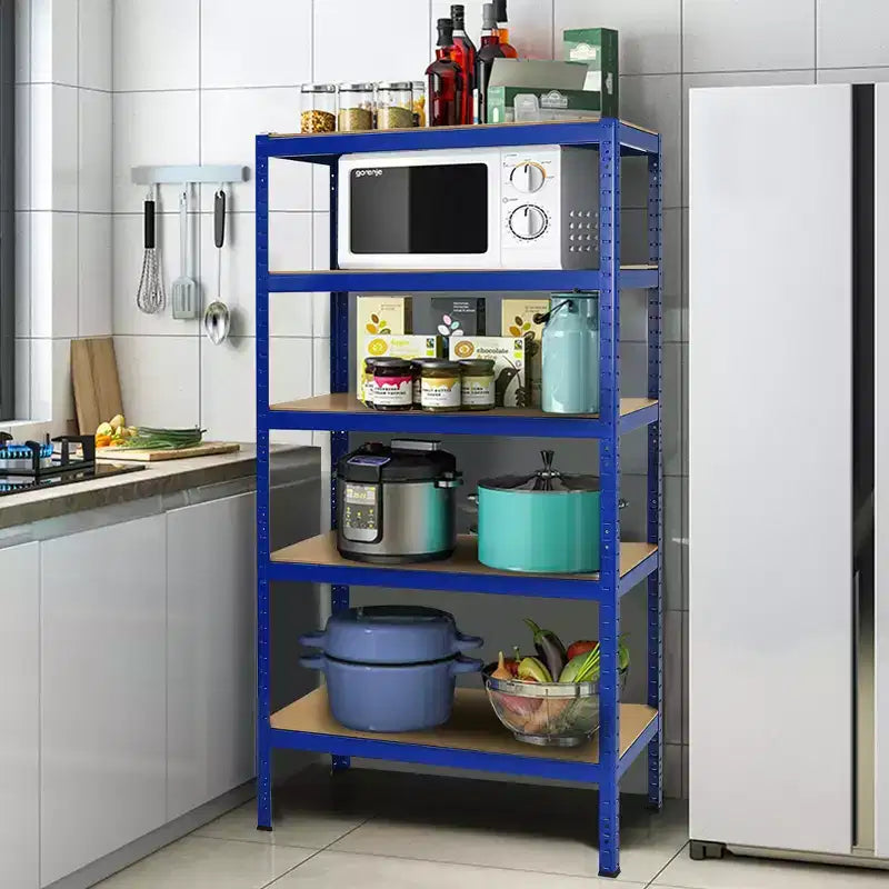 3 SCAFFALI DA GARAGE A 5 RIPIANI, RESISTENTI, IN ACCIAIO DA 183 CM, REGOLABILI, COLORE ARGENTO/BLU
