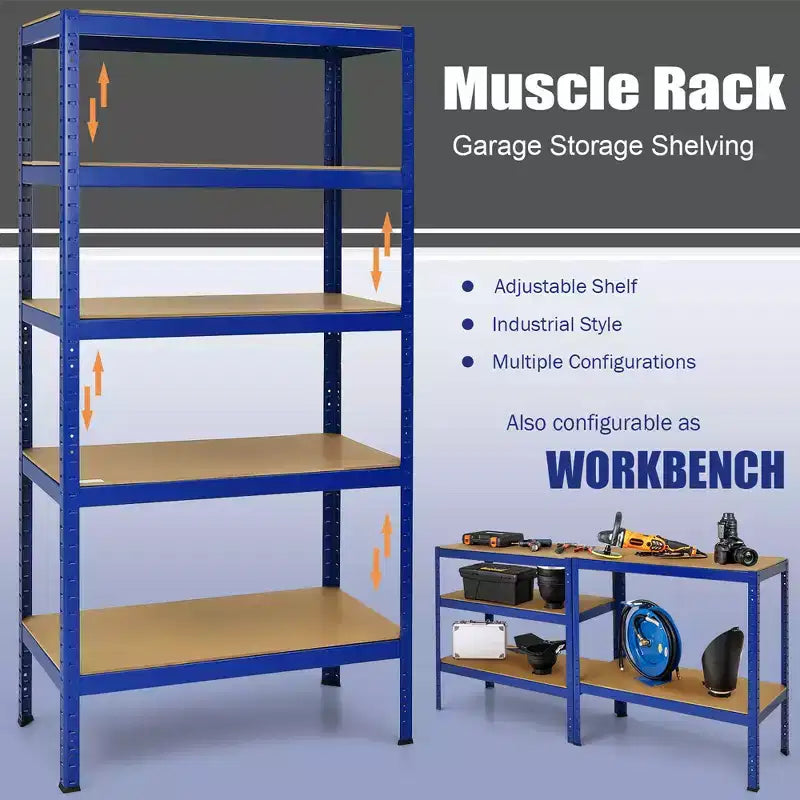 3 SCAFFALI DA GARAGE A 5 RIPIANI, RESISTENTI, IN ACCIAIO DA 183 CM, REGOLABILI, COLORE ARGENTO/BLU