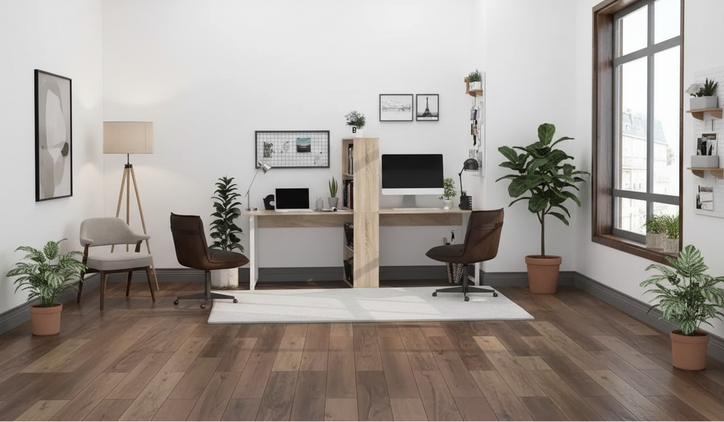 Scrivania per computer extralunga da 88 pollici per 2 persone con mensole portaoggetti, postazione di lavoro doppia con contenitore e tavolo da studio/scrittura per ufficio a casa, libreria