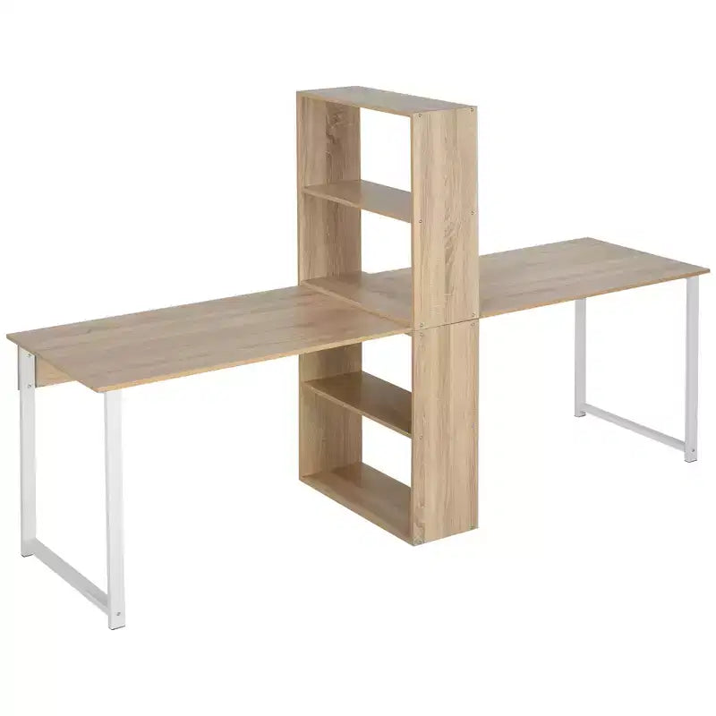 Scrivania per computer extralunga da 88 pollici per 2 persone con mensole portaoggetti, postazione di lavoro doppia con contenitore e tavolo da studio/scrittura per ufficio a casa, libreria