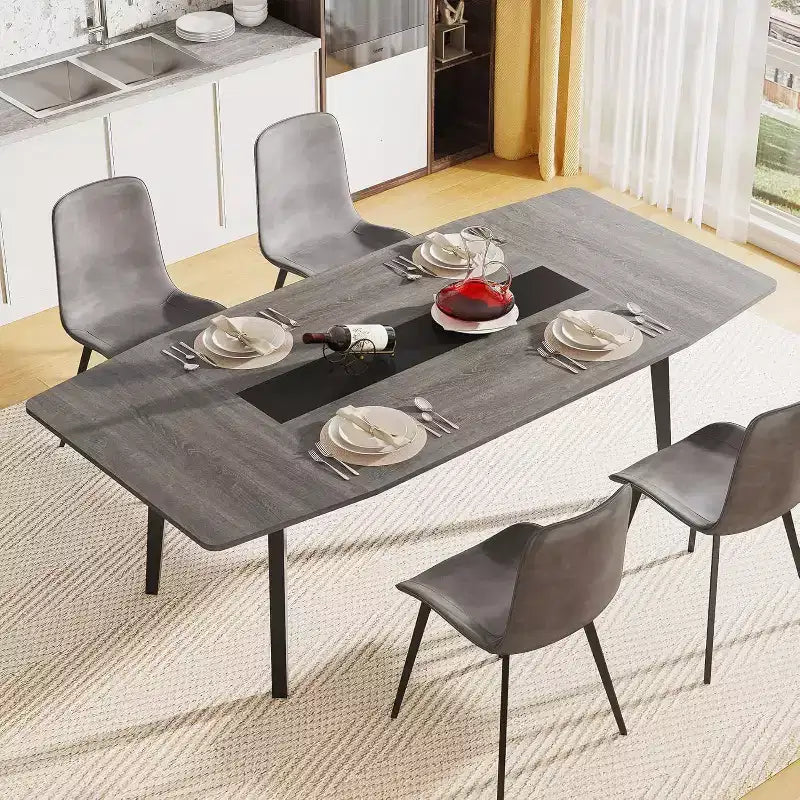 Tavolo da pranzo a forma di barca da 180 cm per 6-8 persone, Tavolo da cucina industriale, Grande tavolo da pranzo in legno per cucina, Riunioni di famiglia