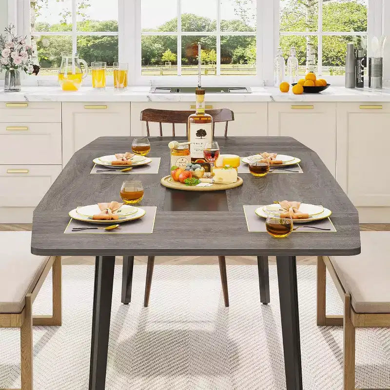 Tavolo da pranzo a forma di barca da 180 cm per 6-8 persone, Tavolo da cucina industriale, Grande tavolo da pranzo in legno per cucina, Riunioni di famiglia
