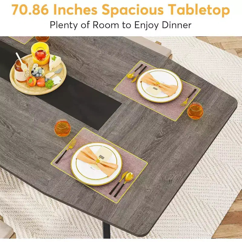Tavolo da pranzo a forma di barca da 180 cm per 6-8 persone, Tavolo da cucina industriale, Grande tavolo da pranzo in legno per cucina, Riunioni di famiglia