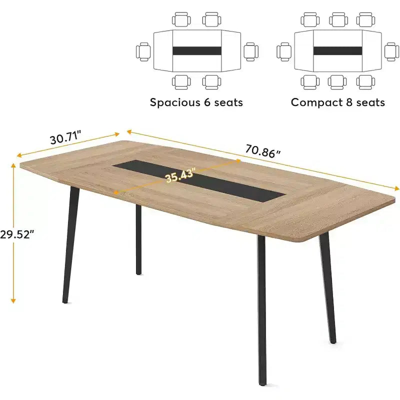 Tavolo da pranzo a forma di barca da 180 cm per 6-8 persone, Tavolo da cucina industriale, Grande tavolo da pranzo in legno per cucina, Riunioni di famiglia