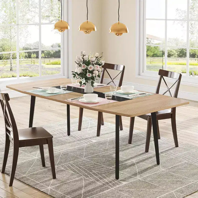 Tavolo da pranzo a forma di barca da 180 cm per 6-8 persone, Tavolo da cucina industriale, Grande tavolo da pranzo in legno per cucina, Riunioni di famiglia