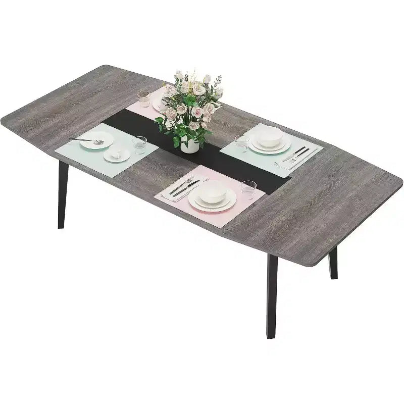 Tavolo da pranzo a forma di barca da 180 cm per 6-8 persone, Tavolo da cucina industriale, Grande tavolo da pranzo in legno per cucina, Riunioni di famiglia