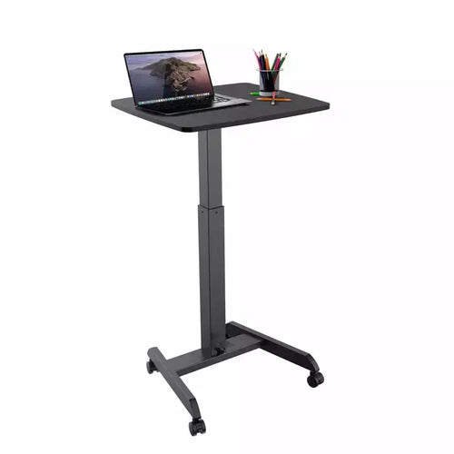 Mount-It! Height Adjustable Rolling Laptop Desk with Wheels | 23.6 x 20.5 | Sit Stand Mobile Workstation Cart w/ Pneumatic Spring Lift | Black