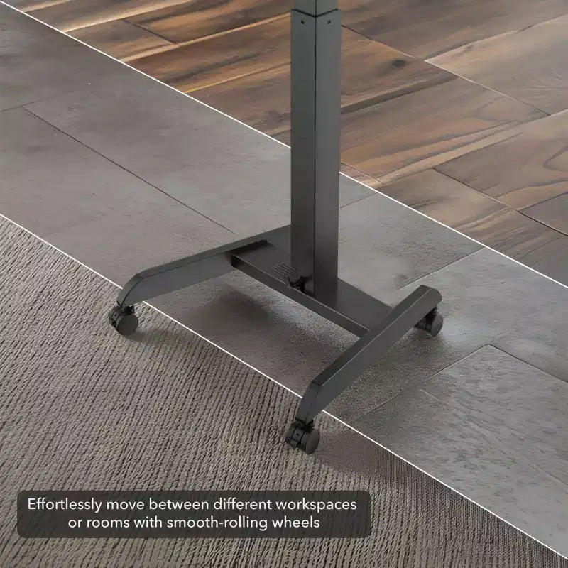 Scrivania per laptop su ruote regolabile in altezza | 60 x 52 cm | Carrello workstation mobile per seduti o in piedi con sollevamento a molla pneumatica | Nero