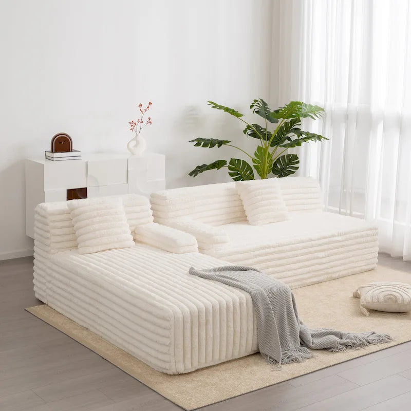Divano componibile Cloud, divano moderno imbottito con 2 cuscini decorativi, divano combinabile liberamente, divano componibile a L