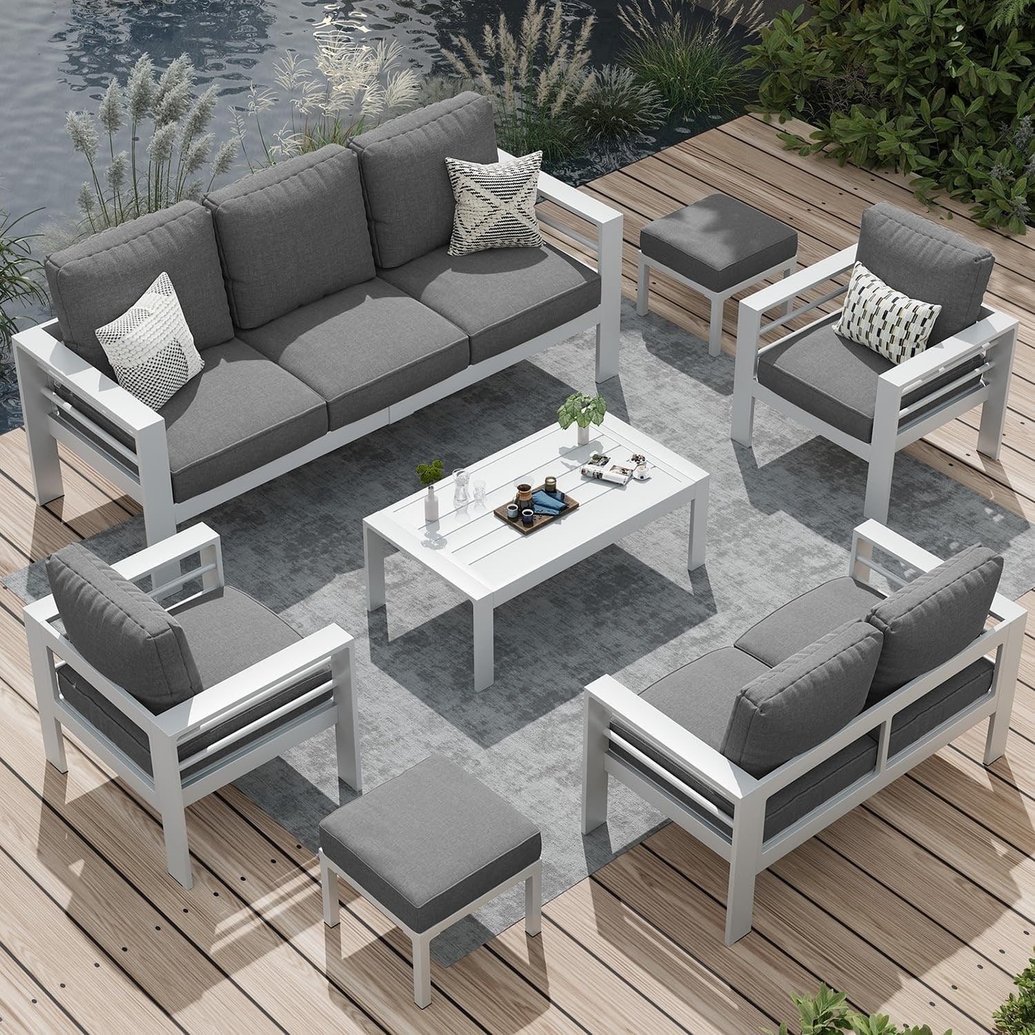 AECOJOY Set di mobili da giardino a 7 pezzi in alluminio Set da conversazione per esterni