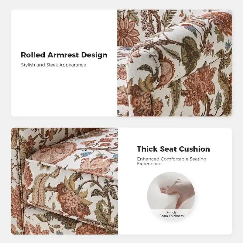 Poltrona girevole a dondolo Georg Comfortable Floral Fabric con braccioli arrotolati di HULALA HOME