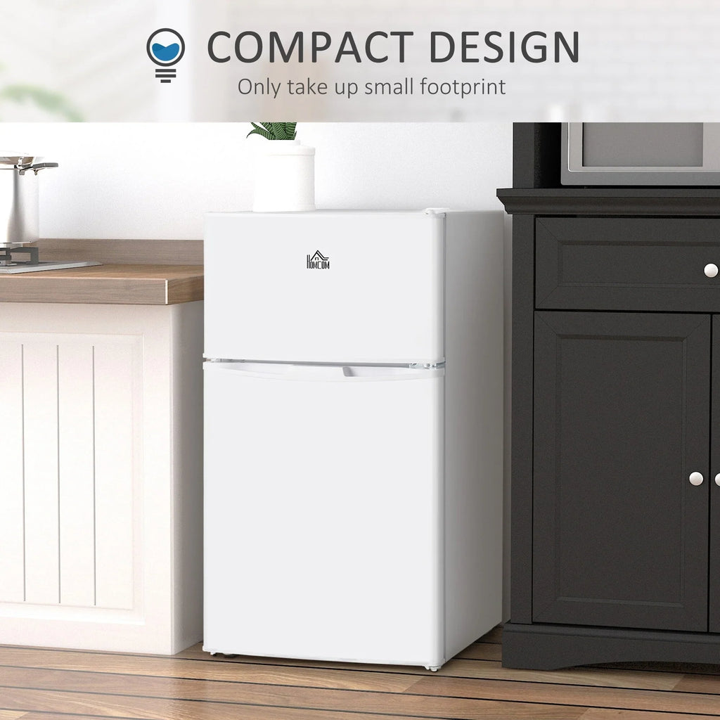 HOMCOM Mini Frigorifero a Doppia Porta con Congelatore, Frigo Compatto da 90 litri con Ripiano Regolabile, Termostato Regolabile