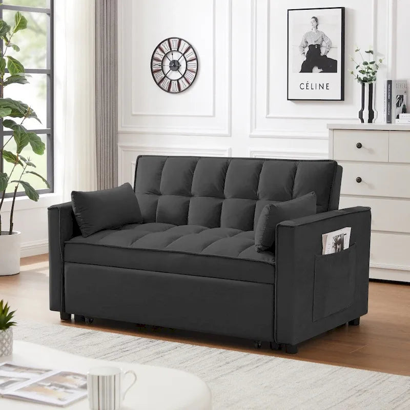 Divano letto 3 in 1 in velluto convertibile con letto estraibile e schienale reclinabile